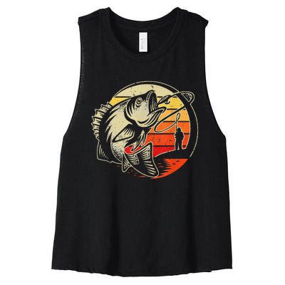 Retro Vintage Fly Fishing Fly Fishermans funny animal Women's Racerback Cropped Tank