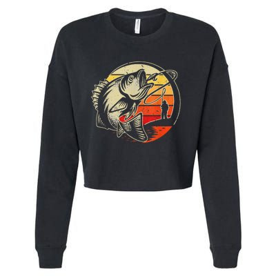 Retro Vintage Fly Fishing Fly Fishermans funny animal Cropped Pullover Crew