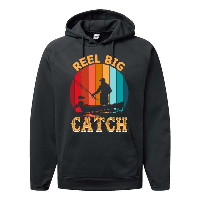 Retro Vintage Fishing Graphic Performance Fleece Hoodie