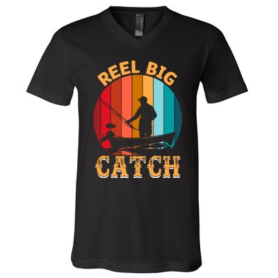 Retro Vintage Fishing Graphic V-Neck T-Shirt