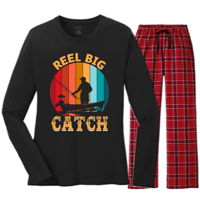 Retro Vintage Fishing Graphic Women's Long Sleeve Flannel Pajama Set 