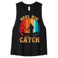 Retro Vintage Fishing Graphic Women's Racerback Cropped Tank