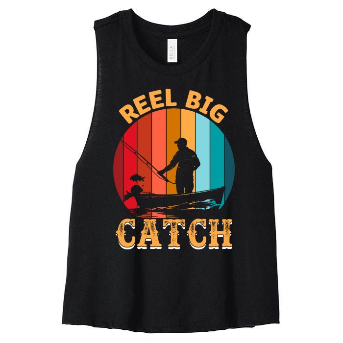 Retro Vintage Fishing Graphic Women's Racerback Cropped Tank