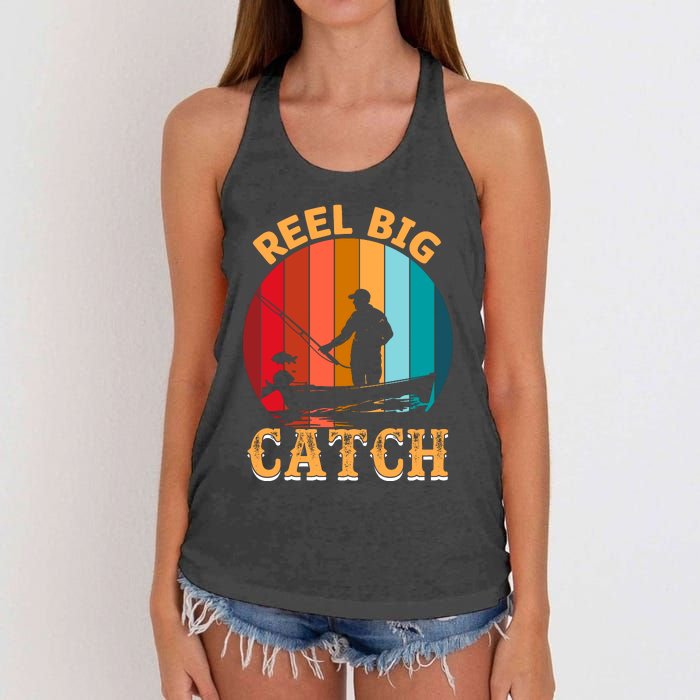 Retro Vintage Fishing Graphic Women's Knotted Racerback Tank