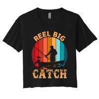 Retro Vintage Fishing Graphic Women's Crop Top Tee