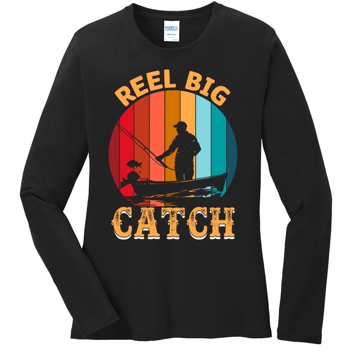 Retro Vintage Fishing Graphic Ladies Long Sleeve Shirt