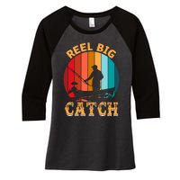 Retro Vintage Fishing Graphic Women's Tri-Blend 3/4-Sleeve Raglan Shirt