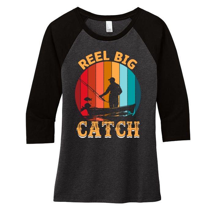 Retro Vintage Fishing Graphic Women's Tri-Blend 3/4-Sleeve Raglan Shirt