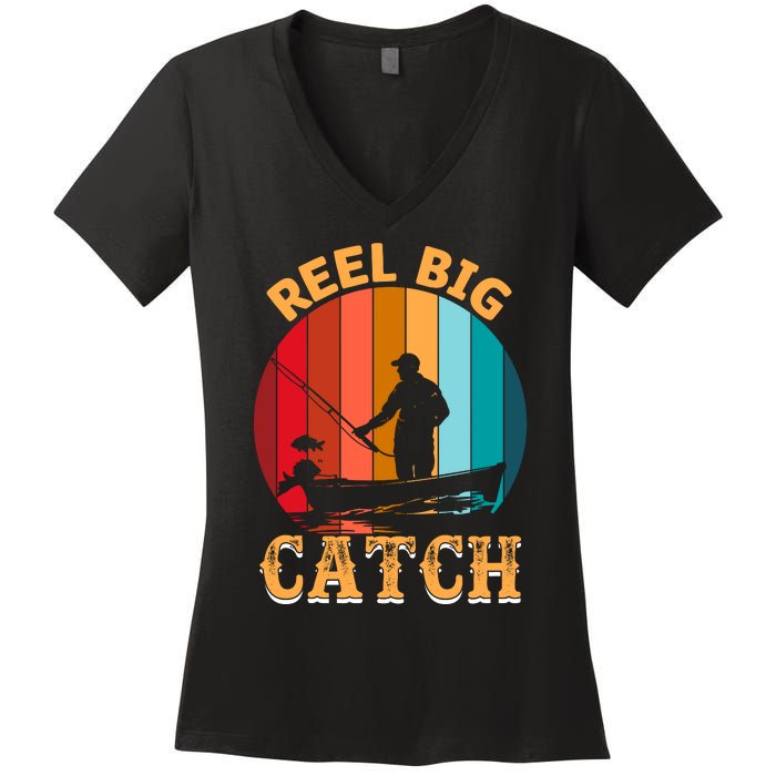 Retro Vintage Fishing Graphic Women's V-Neck T-Shirt