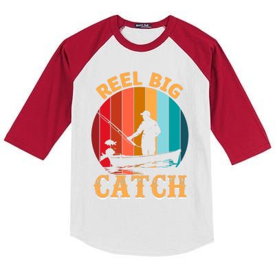 Retro Vintage Fishing Graphic Kids Colorblock Raglan Jersey