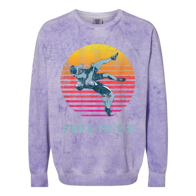 Retro Vintage Faded Cracked 70 80s Style Free Hugs Wrestling Colorblast Crewneck Sweatshirt