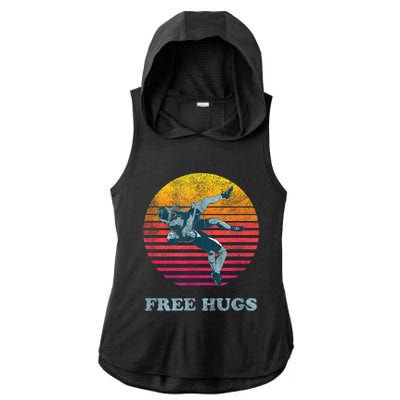 Retro Vintage Faded Cracked 70 80s Style Free Hugs Wrestling Ladies PosiCharge Tri-Blend Wicking Draft Hoodie Tank