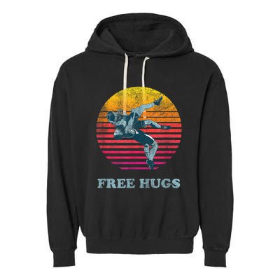 Retro Vintage Faded Cracked 70 80s Style Free Hugs Wrestling Garment-Dyed Fleece Hoodie