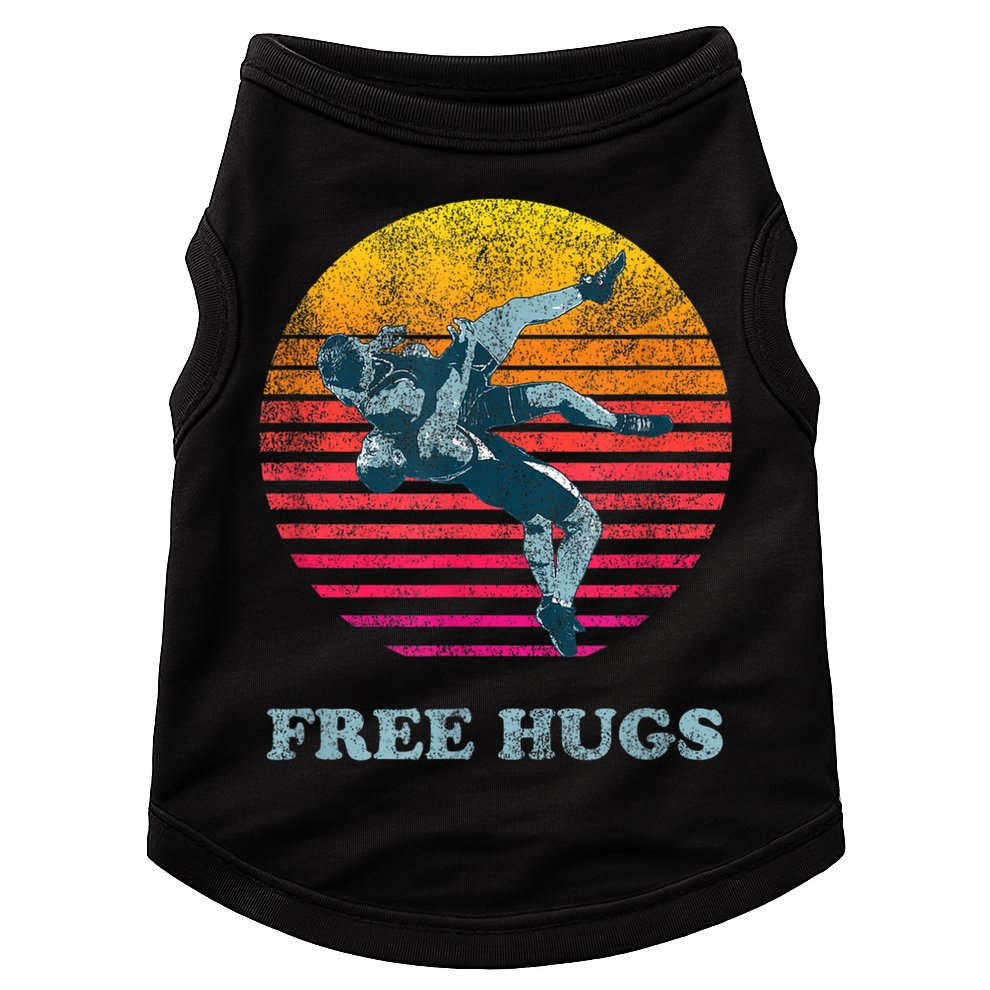 Retro Vintage Faded Cracked 70 80s Style Free Hugs Wrestling Doggie Tank