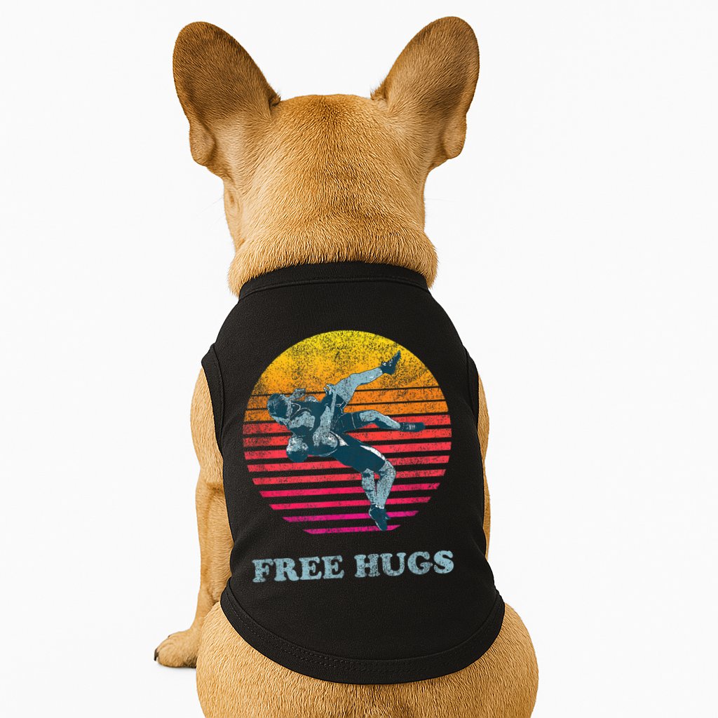 Retro Vintage Faded Cracked 70 80s Style Free Hugs Wrestling Doggie Tank