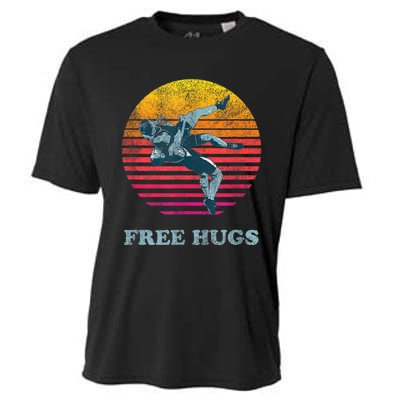 Retro Vintage Faded Cracked 70 80s Style Free Hugs Wrestling Cooling Performance Crew T-Shirt