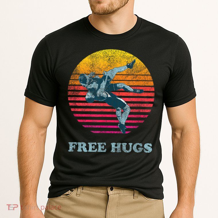 Retro Vintage Faded Cracked 70 80s Style Free Hugs Wrestling Performance Shirt