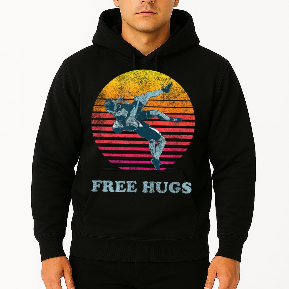 Retro Vintage Faded Cracked 70 80s Style Free Hugs Wrestling Hoodie
