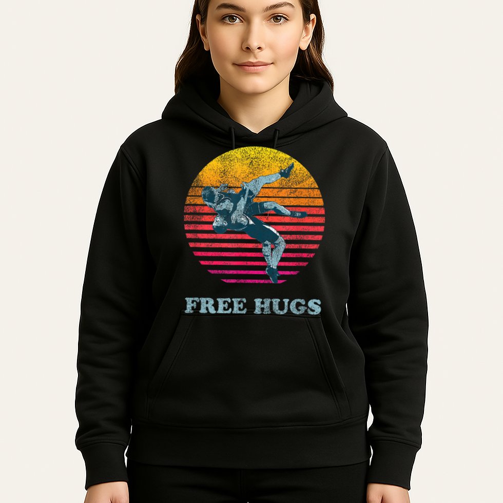 Retro Vintage Faded Cracked 70 80s Style Free Hugs Wrestling Hoodie