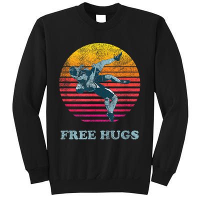 Retro Vintage Faded Cracked 70 80s Style Free Hugs Wrestling Sweatshirt