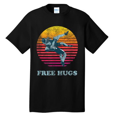 Retro Vintage Faded Cracked 70 80s Style Free Hugs Wrestling Tall T-Shirt