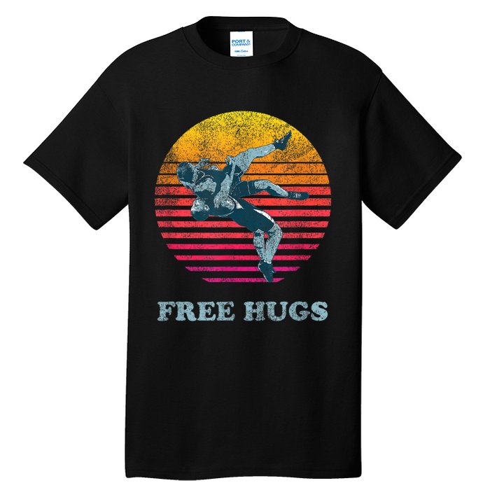 Retro Vintage Faded Cracked 70 80s Style Free Hugs Wrestling Tall T-Shirt