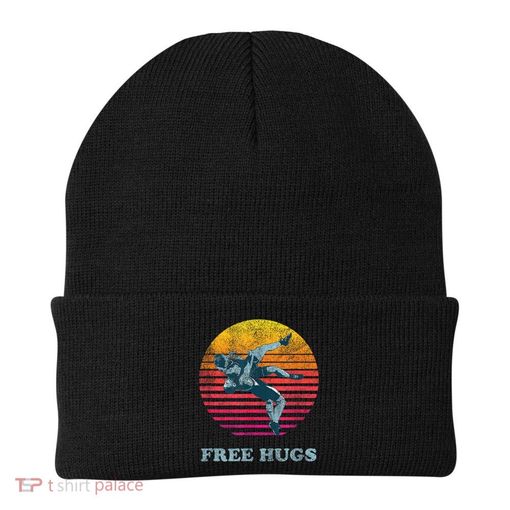Retro Vintage Faded Cracked 70 80s Style Free Hugs Wrestling Beanie