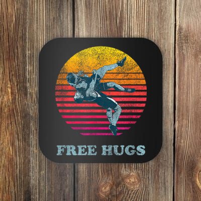 Retro Vintage Faded Cracked 70 80s Style Free Hugs Wrestling Coaster