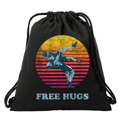 Retro Vintage Faded Cracked 70 80s Style Free Hugs Wrestling Drawstring Bag