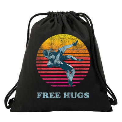 Retro Vintage Faded Cracked 70 80s Style Free Hugs Wrestling Drawstring Bag