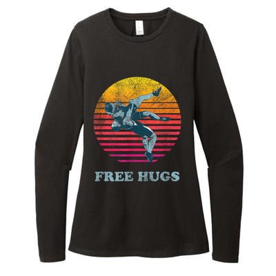 Retro Vintage Faded Cracked 70 80s Style Free Hugs Wrestling Womens CVC Long Sleeve Shirt