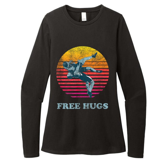 Retro Vintage Faded Cracked 70 80s Style Free Hugs Wrestling Womens CVC Long Sleeve Shirt