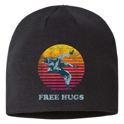 Retro Vintage Faded Cracked 70 80s Style Free Hugs Wrestling Sustainable Beanie