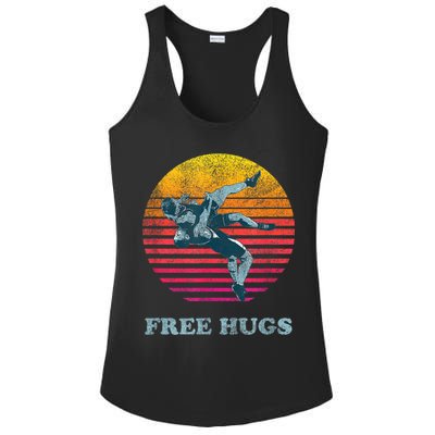 Retro Vintage Faded Cracked 70 80s Style Free Hugs Wrestling Ladies PosiCharge Competitor Racerback Tank