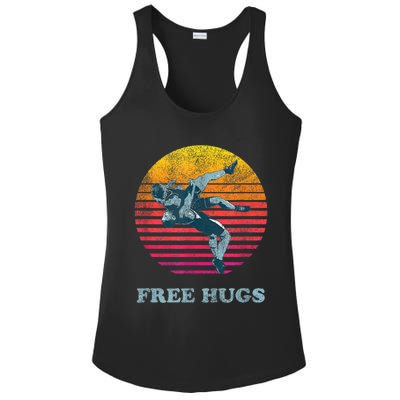 Retro Vintage Faded Cracked 70 80s Style Free Hugs Wrestling Ladies PosiCharge Competitor Racerback Tank