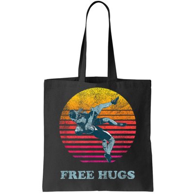 Retro Vintage Faded Cracked 70 80s Style Free Hugs Wrestling Tote Bag