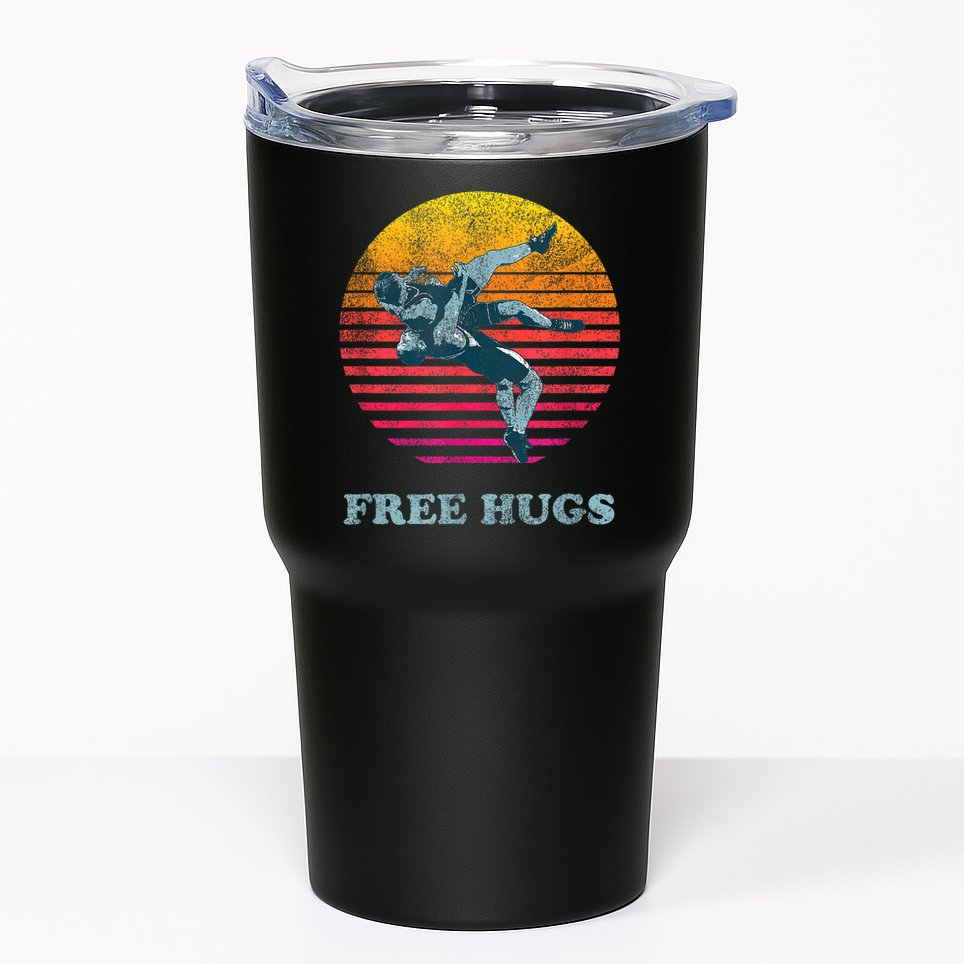 Retro Vintage Faded Cracked 70 80s Style Free Hugs Wrestling Tumbler
