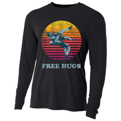 Retro Vintage Faded Cracked 70 80s Style Free Hugs Wrestling Cooling Performance Long Sleeve Crew