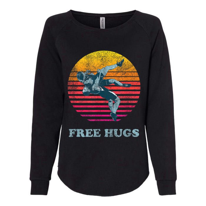 Retro Vintage Faded Cracked 70 80s Style Free Hugs Wrestling Womens California Wash Sweatshirt