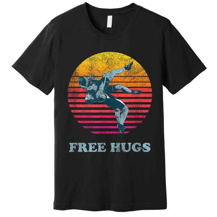 Retro Vintage Faded Cracked 70 80s Style Free Hugs Wrestling Premium T-Shirt