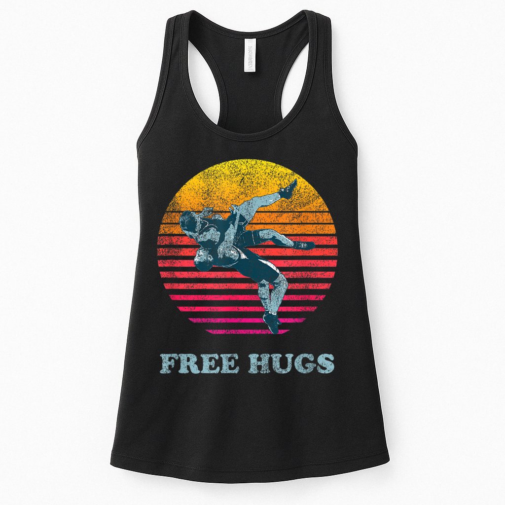 Retro Vintage Faded Cracked 70 80s Style Free Hugs Wrestling Womens Tank Top