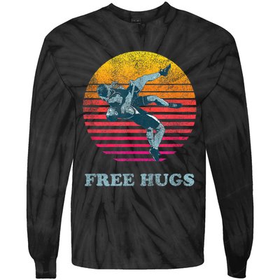 Retro Vintage Faded Cracked 70 80s Style Free Hugs Wrestling Tie-Dye Long Sleeve Shirt