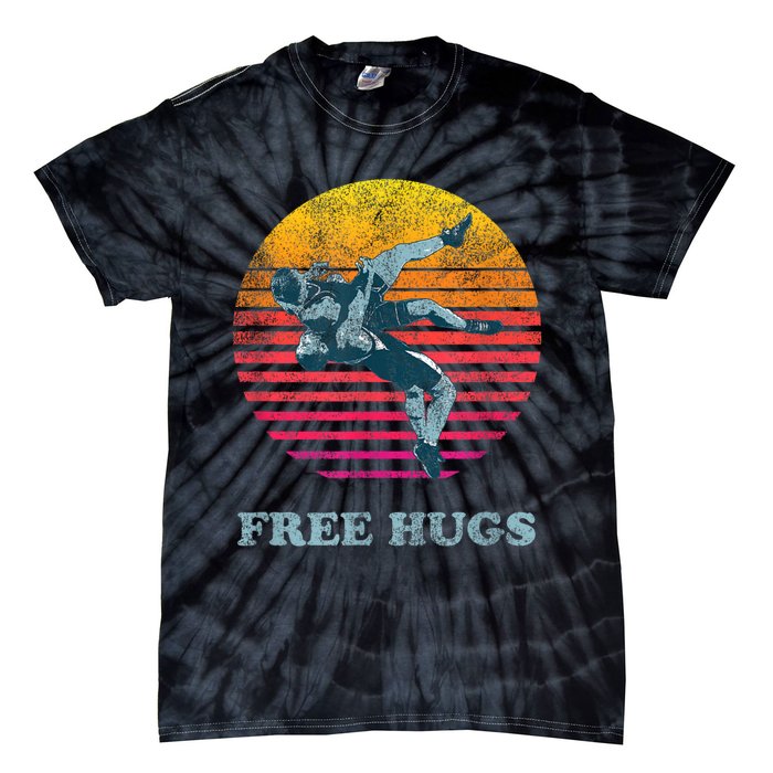 Retro Vintage Faded Cracked 70 80s Style Free Hugs Wrestling Tie-Dye T-Shirt