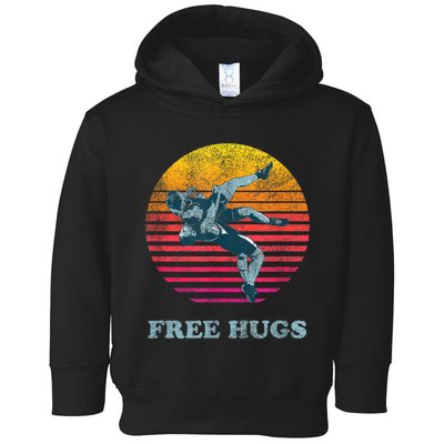 Retro Vintage Faded Cracked 70 80s Style Free Hugs Wrestling Toddler Hoodie