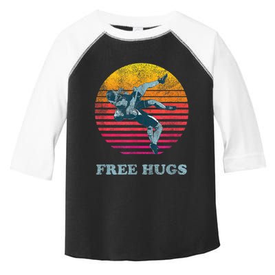 Retro Vintage Faded Cracked 70 80s Style Free Hugs Wrestling Toddler Fine Jersey T-Shirt