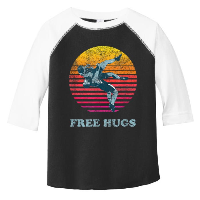 Retro Vintage Faded Cracked 70 80s Style Free Hugs Wrestling Toddler Fine Jersey T-Shirt