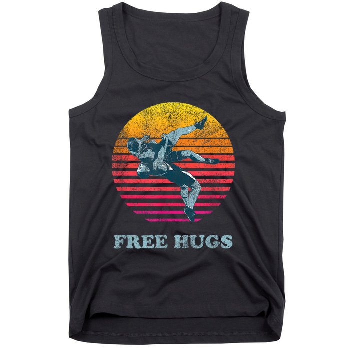 Retro Vintage Faded Cracked 70 80s Style Free Hugs Wrestling Tank Top