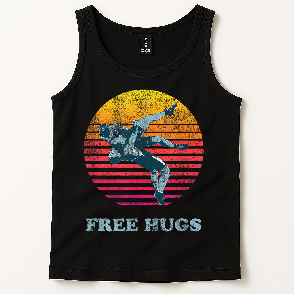 Retro Vintage Faded Cracked 70 80s Style Free Hugs Wrestling Tank Top
