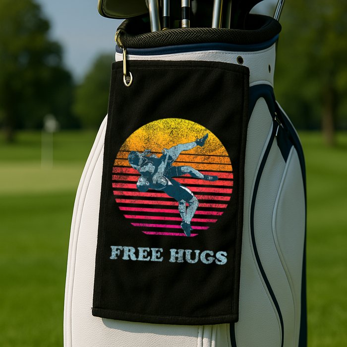 Retro Vintage Faded Cracked 70 80s Style Free Hugs Wrestling Golf Towel