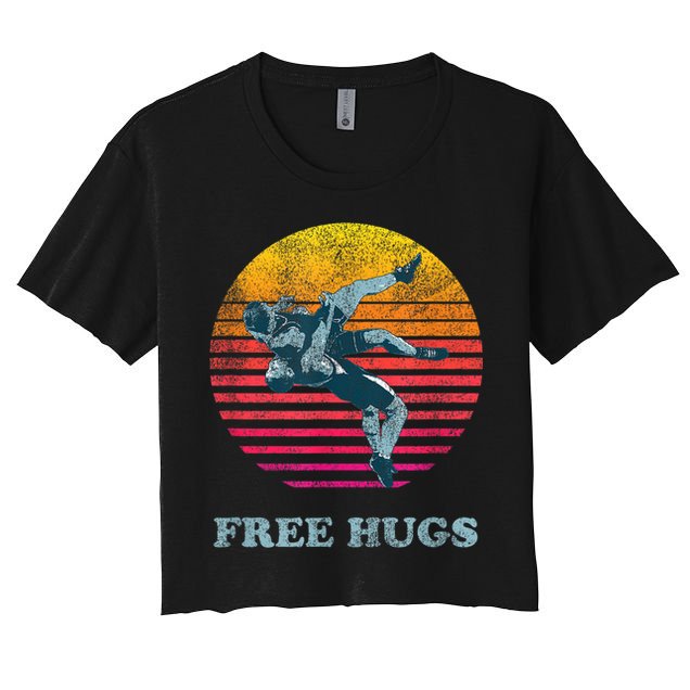Retro Vintage Faded Cracked 70 80s Style Free Hugs Wrestling Crop Top